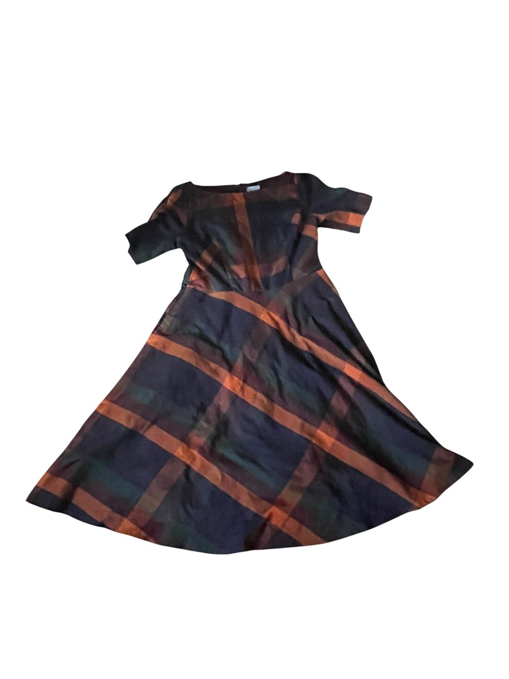 Banned Retro Plaid Fit & Flare Midi Dress - Heart Buttons & Pockets - L/14